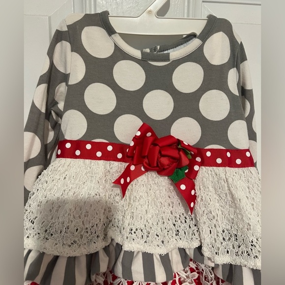 Counting Daisies Girls Mixed Print Tiered Ruffle Polka Dot Lace Dress Sz 24 mos - Picture 3 of 9